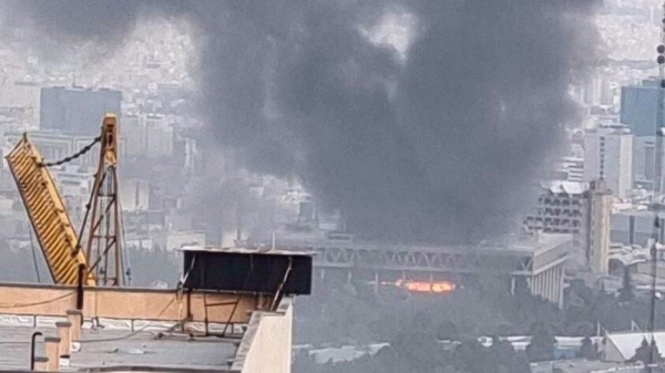 Iran state broadcaster building ablaze after Israeli airstrike, resumes transmission hours later