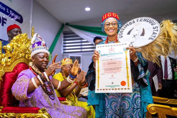 Nigeria’s First Lady Bags Ugosimba Chieftaincy Title in Enugu, Says ‘I love your state’